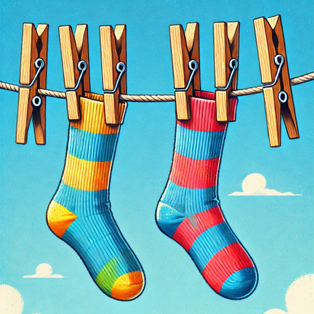 Auf einer Leine hängen 2 unterschiedliche Einzelsocken